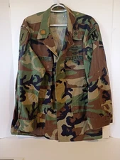 BDU Camo Combat Coat Men L Reg Woodland Camouflage Ranger Parachute Patches Hunt