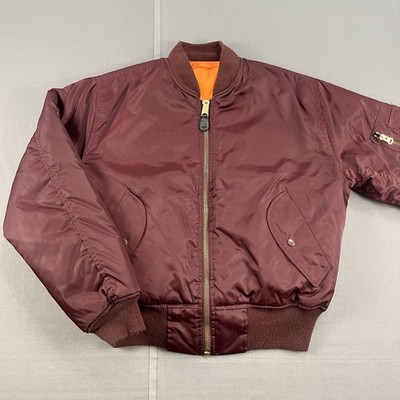 Alpha Industries MA-1 Bomber Jacket Burgundy Maroon Orange Liner USAF Medium