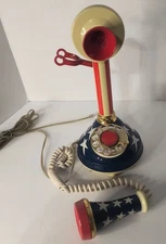 Vtg. Candlestick Telephone Patriotic Red White Blue 1973 American Communications