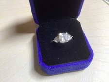 925 Sterling Silver Faceted Sq. Cut, Heart Shaped CZ Ring 6.5 Vintage Free Ship