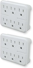 6-Outlet Extender, 2 Pack, Grounded Wall Tap, Adapter Spaced Outlets, 3-Prong Ou