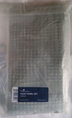ONSEN TOWELS Supima Textured Terry Face Towel Spruce Green 12 x12  Set Of 4 NIP