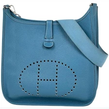Hermes Evelyne 1 GM Punched H Shoulder Bag Togo Light Blue #BS692