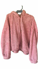 No Boundaries Pink Sherpa Fleece Full Zip Hooded Hoodie Solid Juniors