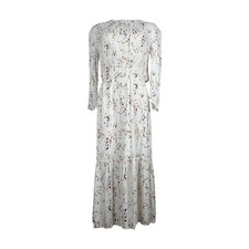 A New Day White Multicolor Speckle Print Long Sleeve Tiered Maxi Dress Sz. S NWT