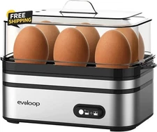 Rapid Egg Cooker Electric 6 Eggs Capacity, Soft, Medium, Hard Boiled, Poacher