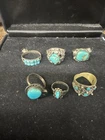 Real vintage Navajo Sterling Silver Turquoise Ring Lot Of 6 Weighs