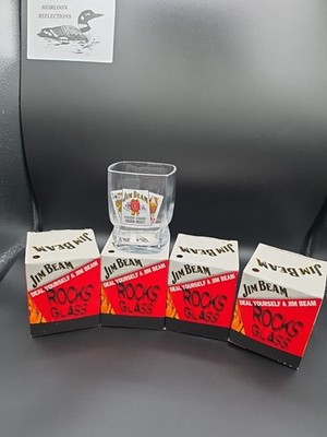 Set of 4 Vtg Jim Beam Kentucky Straight Bourbon Whiskey Glasses w/ Poker Cards