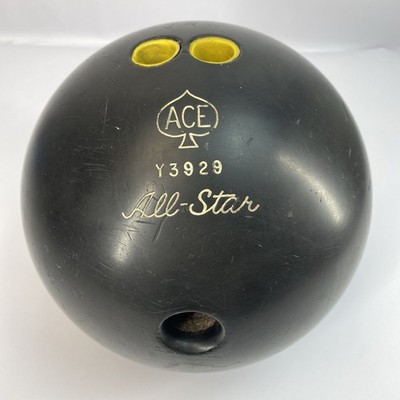 Vintage Ace All Star Bowling Ball 15.8lb Black w/ Ace of Spades USA
