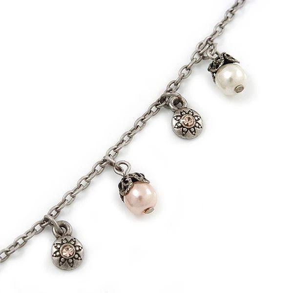 Vintage Inspired Filigree Charm Pendant With 44cm L/ 6cm Ext Pewter Tone Beaded - Image 3 of 4