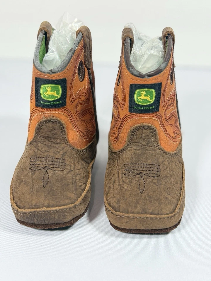 Botas John Deere Niño Pequeño 4M Marrón Naranja Vaquero Occidental Pull On Zapatos de Bebé Foto 2 de 4