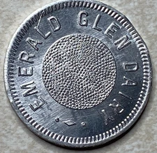T9077 Emerald Glen Dairy, Gardena, CA  Anillo Restrike Arcade Token
