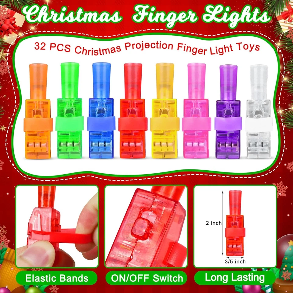Favores de fiesta de Navidad, 32 luces de dedo bolsa de regalos rellenos para niños, luz a granel Foto 3 de 4