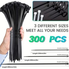 300pac Self-locking Nylon Plastic Cable Ties Zip Ties Black White Wraps-Various