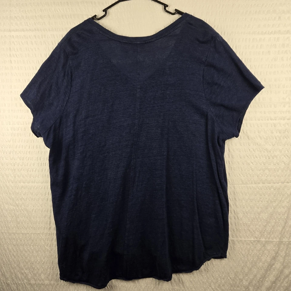 Blusa Tahari Feminina Azul Marinho 100% Linho Pulôver Manga Curta Tamanho 2X Plus - Imagem 2 de 3