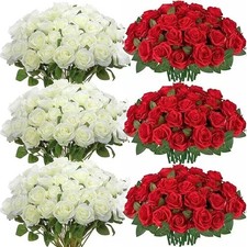 50 Pcs Velvet Rose Artificial Rose Flowers Real Touch Fake Roses Florals for Val