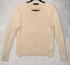 Polo Ralph Lauren Large Beige Pima Cotton Cable Knit Sweater Women s EUC