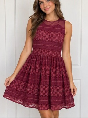 Girls' Burgundy Lace Overlay Party Dress with Gold Accents NWT