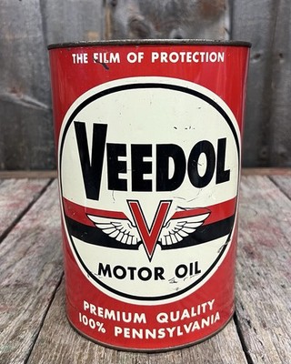 Vintage VEEDOL Premium Motor Oil Tide Water Co 5 Quarts Can Empty