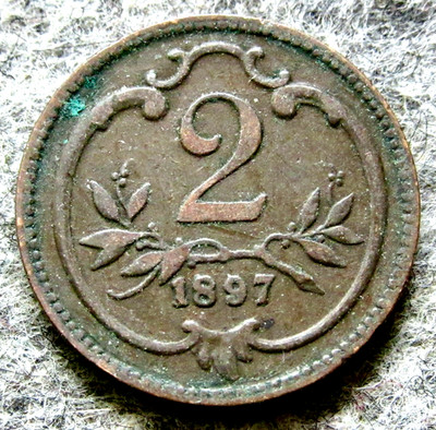 AUSTRIA FRANZ JOSEPH I 1897 2 HELLER Double-Headed Eagle, BRONZE km# 2801