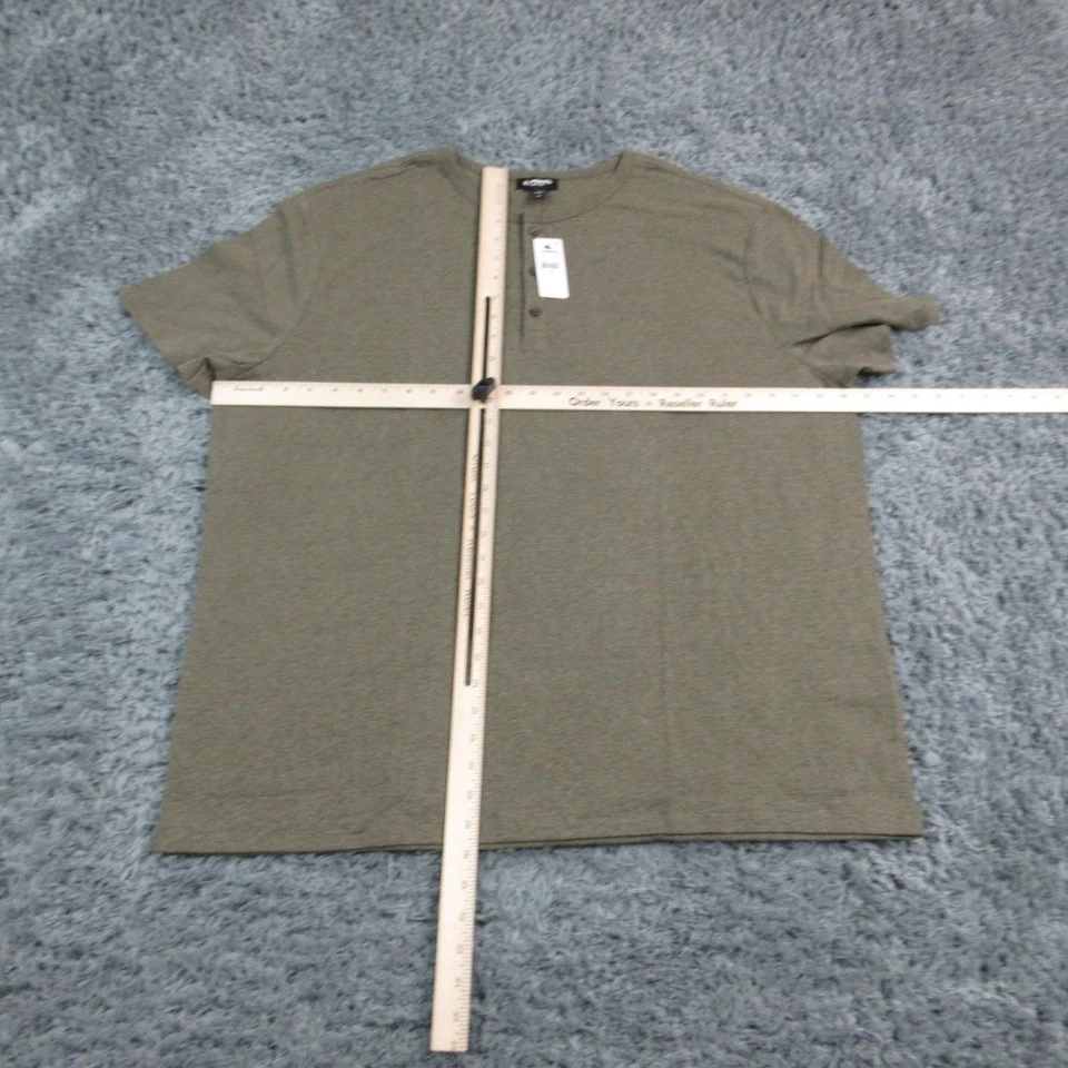 Camisa masculina Express 2XL mistura de linho manga curta Henley leve urze nova com etiquetas - Imagem 2 de 4