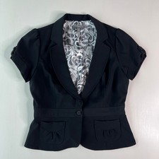 Apt 9 Women's Black Dress Jacket Size 12 Tailored Short Sleeve Business Blazer
