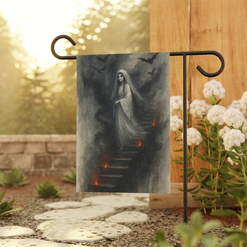 Ghost Bride Garden Flag Haunted Staircase Halloween Decor Gothic Spirit Sign - Picture 2 of 11