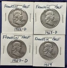 4 Franklin Half Dollars 1952 - 1963 Silver