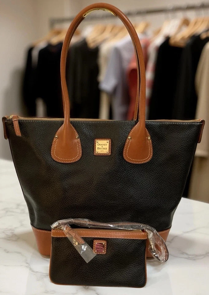 Dooney Bourke Bundle Set Black Leather Large Zip Tote Bag & Pouch Wristlet - Image 4 of 4