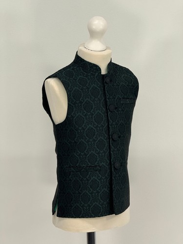 Boys Banarsi Green Black Diamond Waistcoat - Picture 2 of 5
