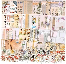 200Pcs Vintage Junk Journal Supplies,Scrapbook Supplies Scrapbooking Paper and S