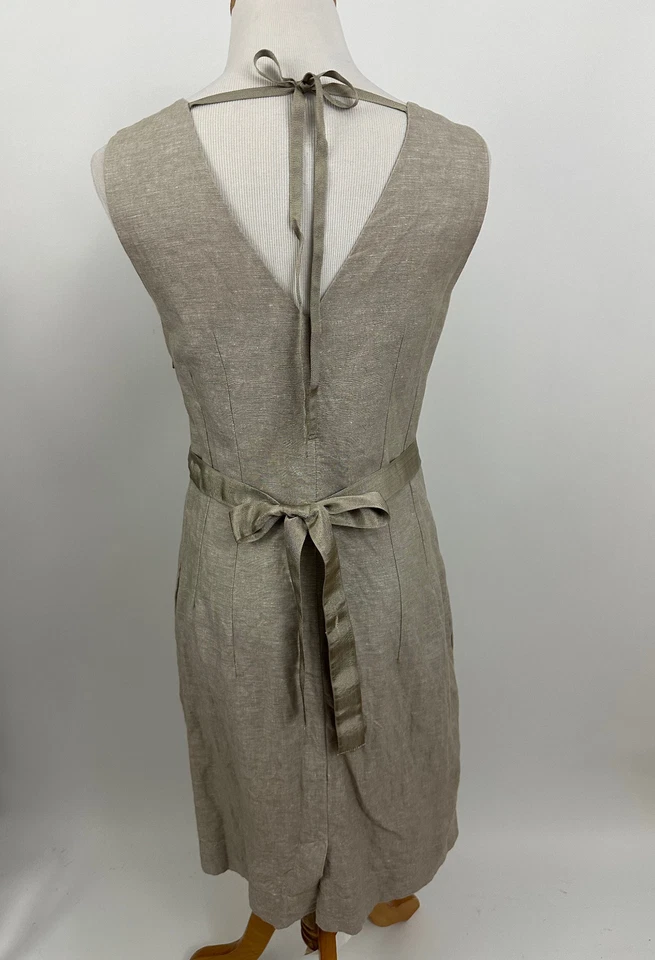 BANANAREPUBLIC бежевый хлопок льняной без рукавов платье-футляр карманы женщин 2 - Изображение 3 из 4