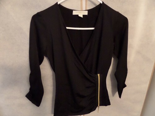 NICKI MINAJ Black top  Ruching  Gold zipper closure  3/4 sleeves Womens XSmall - Picture 1 of 6
