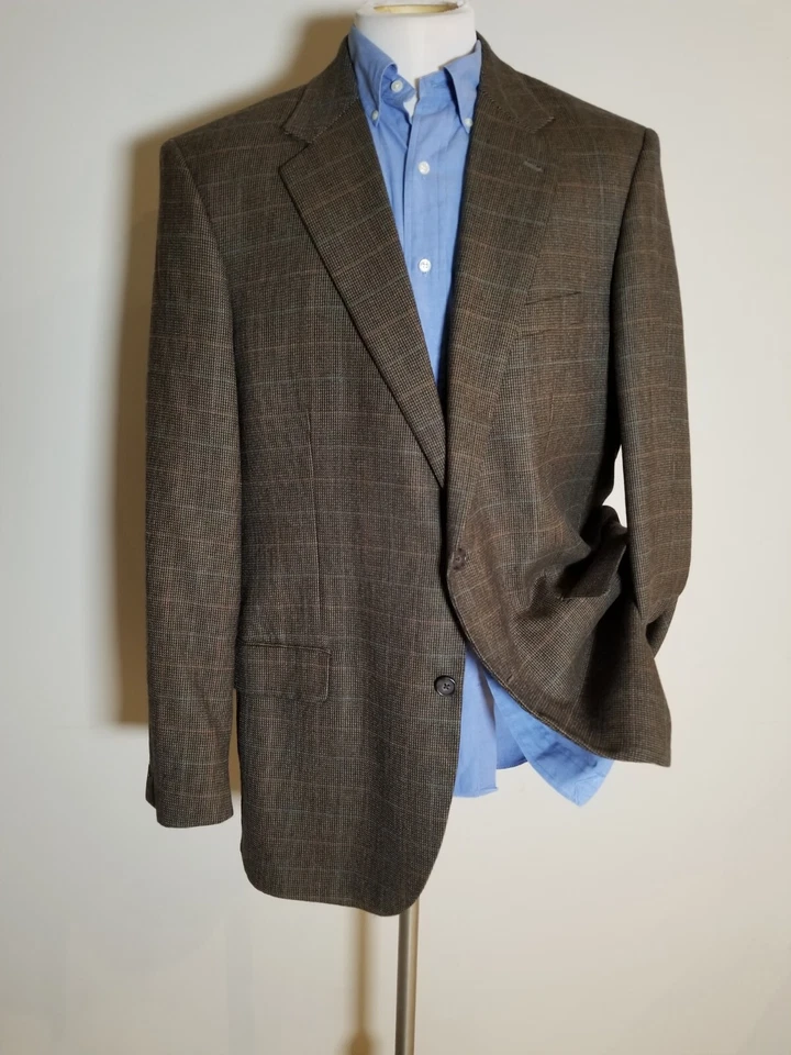 Chaqueta Blazer Abrigo Deportivo 44L Naranja Marrón Azul Cuadros Dientes Tweed Lana de Cordero Alan Foto 2 de 4