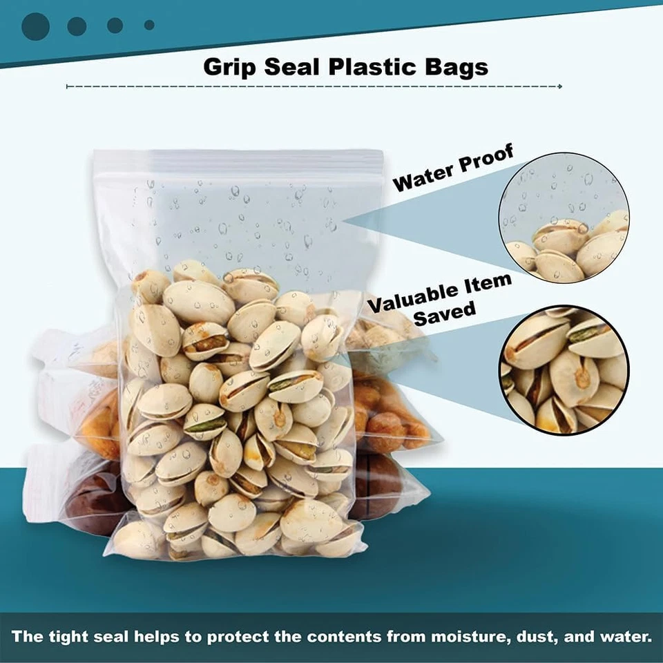 BORSE GRIP SEAL auto richiudibili polietilene trasparente poli plastica chiusura zip tutte le misure - Immagine 3 di 4