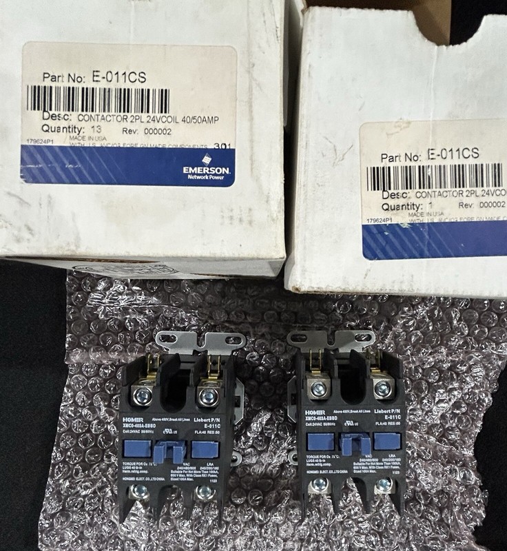 New  Emerson Liebert E-011CS Contactor, 2PL 24V Coil, 40/50Amp,179624P1