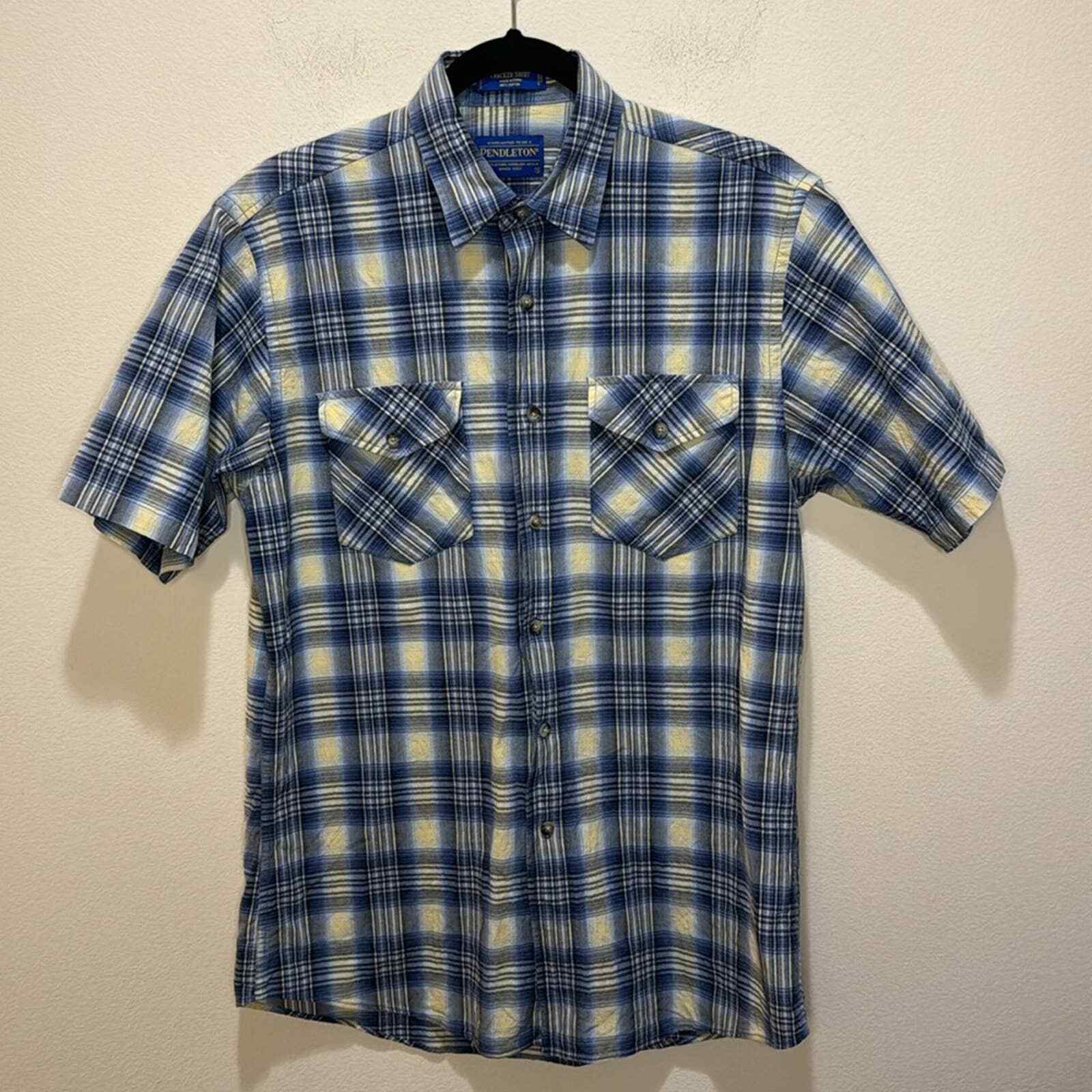 Pendleton Blue Plaid Tracker Button Up Shirt Size… - image 2