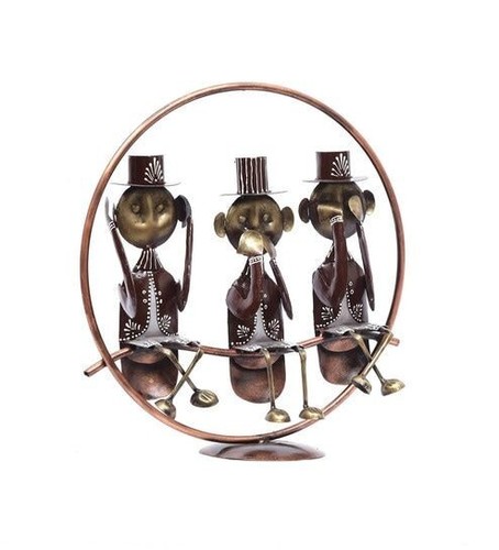3 Musketeers Monkey in a Ring Metal Table Decor Statue Collectibles Figurines - Foto 3 di 6