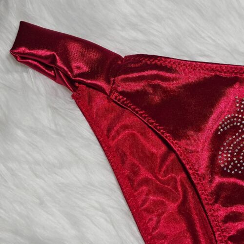 Shiny Slippery Nylon Satin Panty Sissy Red Bikini Crystal Brief Sz. 7 Hip 37-40" - Picture 2 of 21