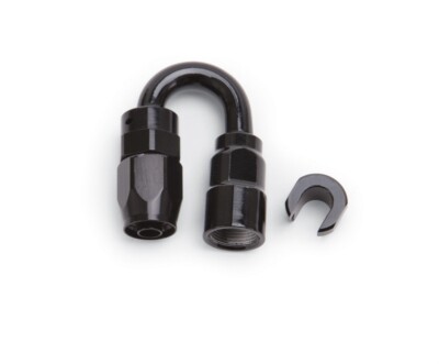 Russell Performance 3/8in SAE Quick Disc Female To -6 Hose Black 180 Degree