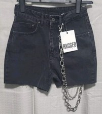 BNWT - RAGGED Denim Womens Shorts with Chain. Goth Punk Alternative Size 26"