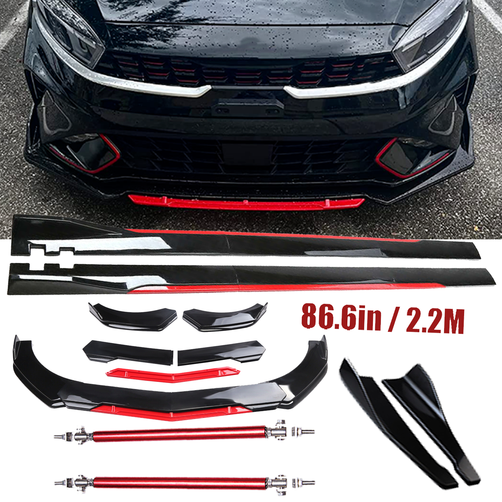 Front Bumper Lip Splitter Spoiler Side Skirt Body Kit Glossy For Kia Forte Sedan