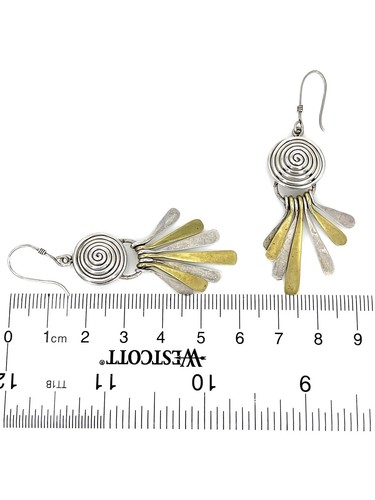Pendientes colgantes modernistas en espiral de 2 tonos de plata esterlina y latón mexicanos de colección - Imagen 7 de 7