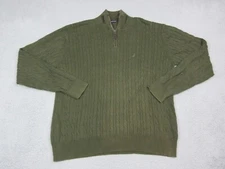 Nautica Sweater Mens Large Green Logo Quarter Zip Casual Cotton