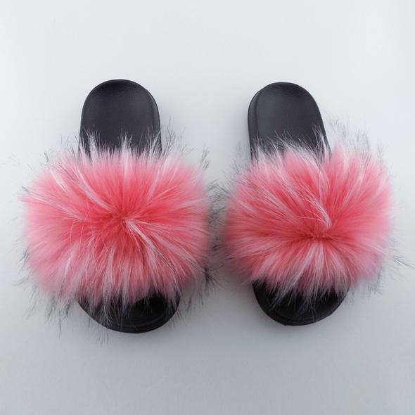 Faux Fur Slides Fuzzy Fluffy Slippers Flat Soft Sandals Open Toe - US Seller