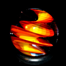 BRYAN TRILLAS GLASS MARBLE/.758"-BLUE BLACKLIGHT FIERY CORKSCREW-GOLDENROD,ORG