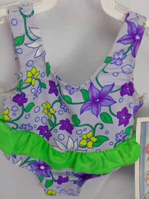 BEACH PARTY BABY SWIM SUIT 18 MO PURPLE FLORAL SUMMER NYLON LYCRA NWT