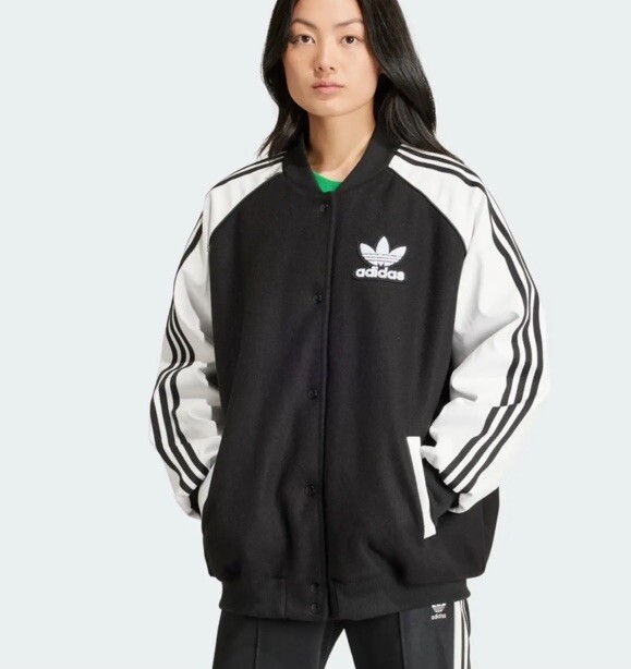 adidas スタジャン ブラック/ホワイト Adidas SST Oversized Varsity Jacket Black White BNWT Size