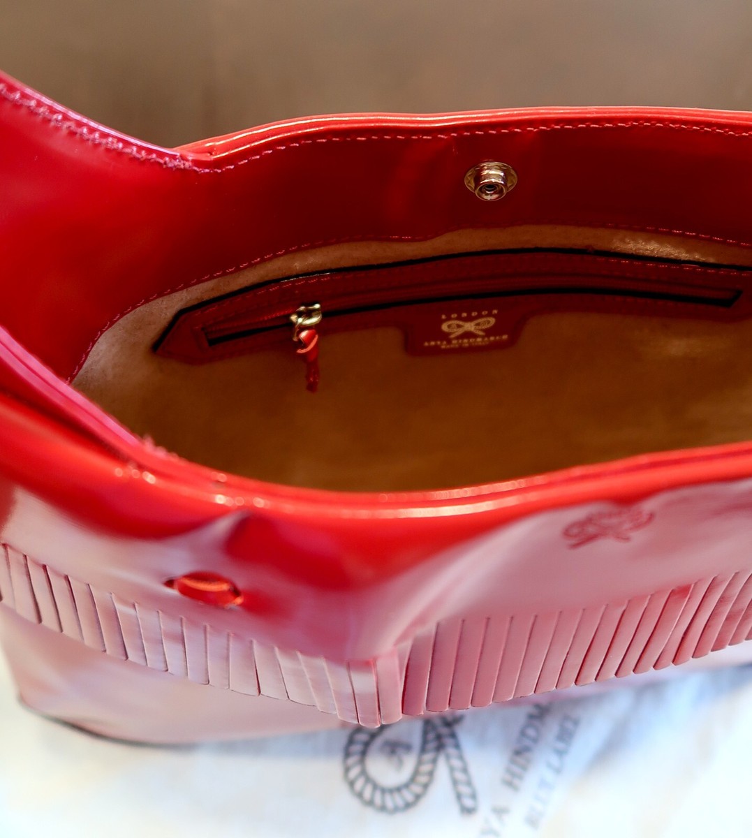 Anya Hindmarch Blue Label Patent Leather Bag Red with Dust Bag View 6