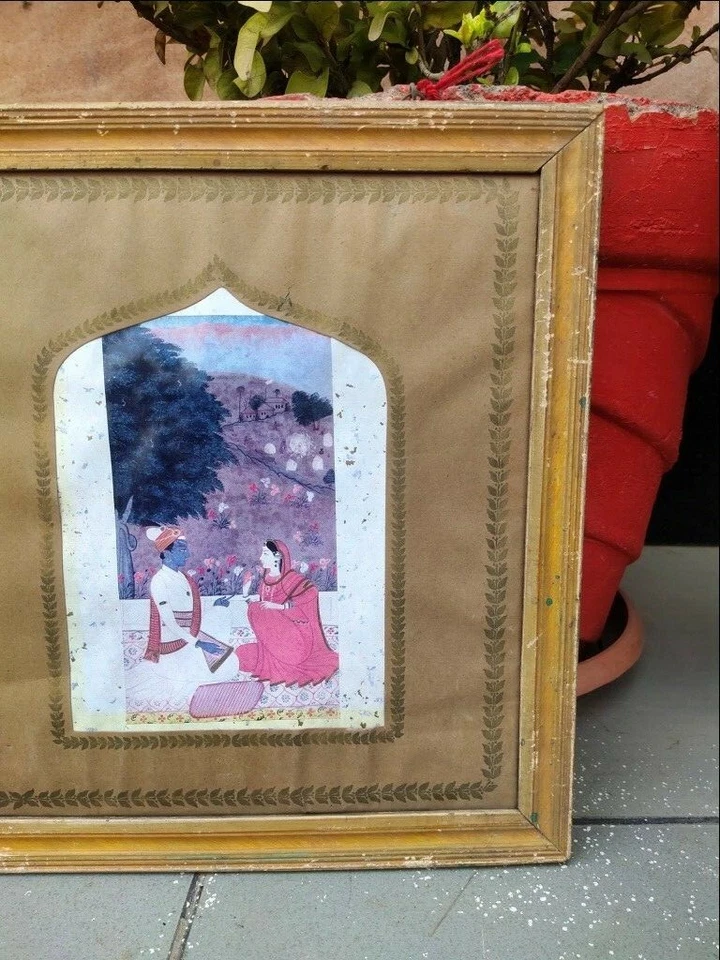 Impresión ilustración miniatura vintage del rey indio con su reina enmarcada 19 x 12" Foto 4 de 4